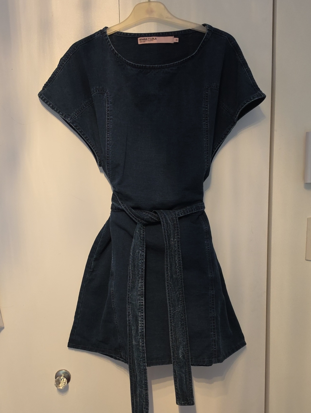 Bimba Y Lola Navy Denim Mini Dress with Tie Belt